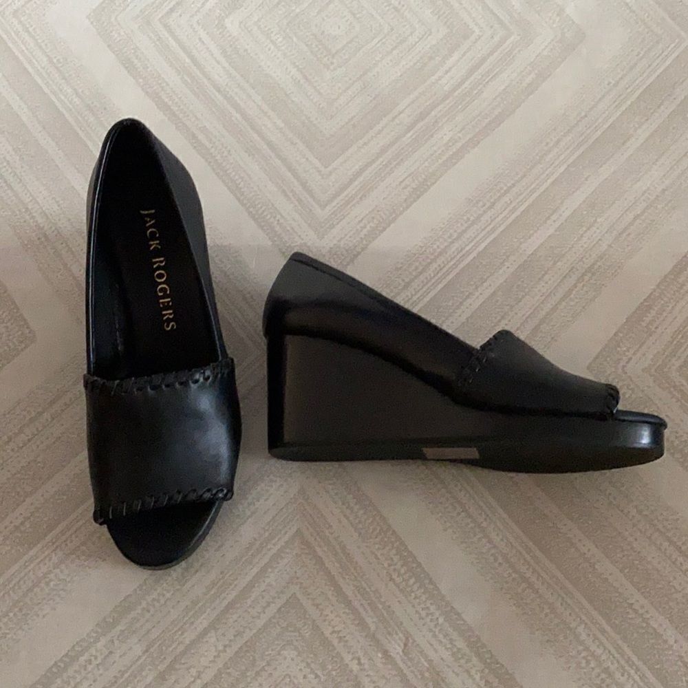 Jack Rogers Women’s Black Leather Wedge Shoes